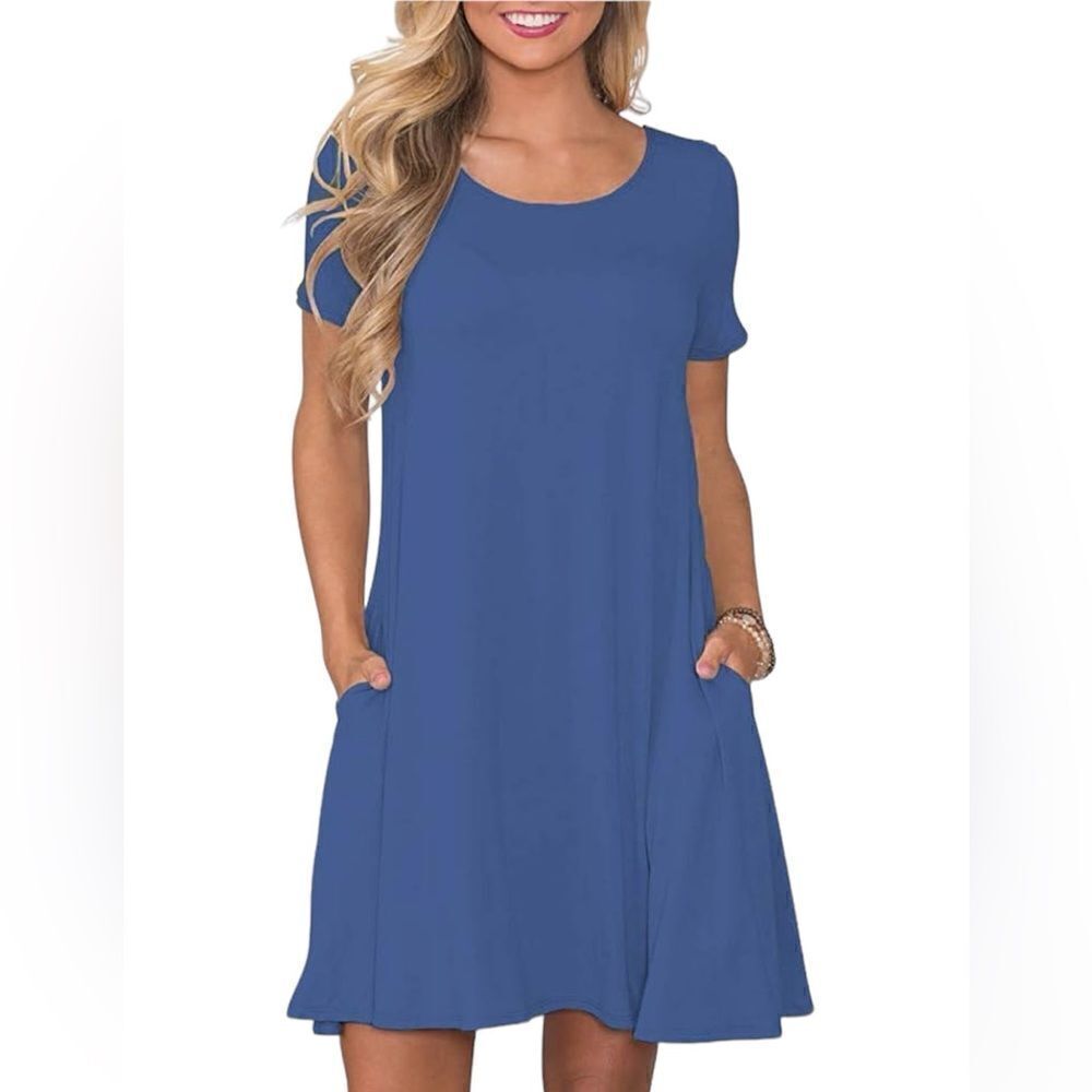 WNEEDU Women's Summer Casual T Shirt Dress Short Sleeve Swing Dress